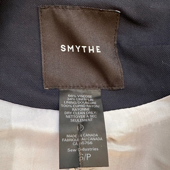 SMYTHE Oversized Linen Blend Double Breasted Blazer in Navy - Picture 11 of 11